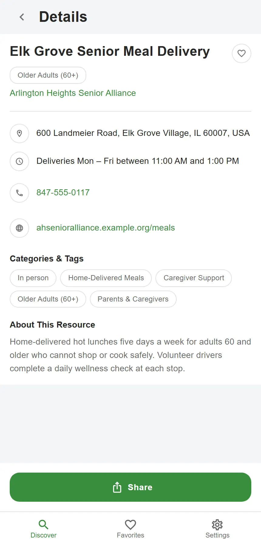 Consumer resource detail at a mobile viewport as shipped in the iOS and Android builds