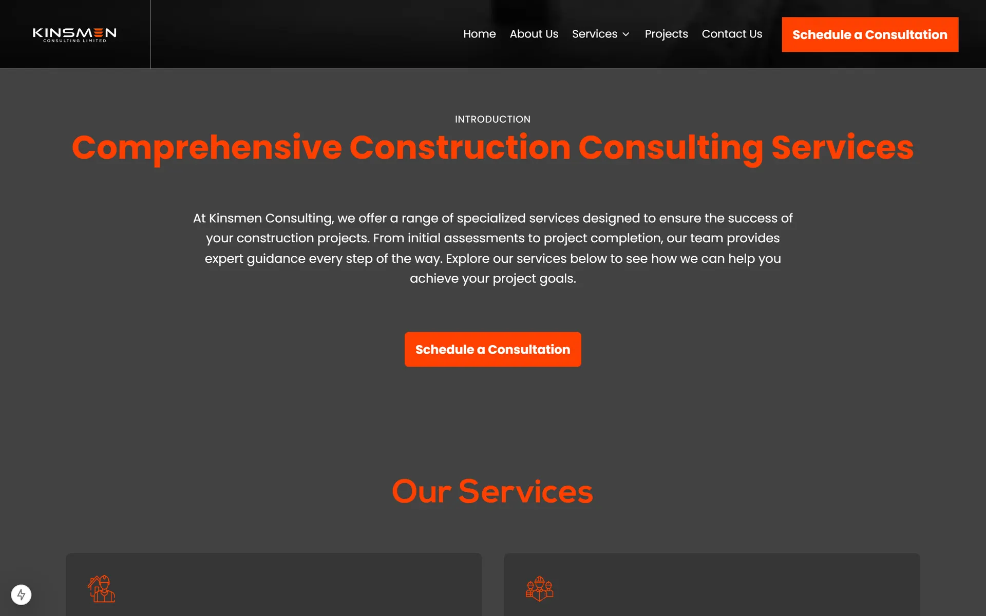 Construction consulting services introduction and services grid