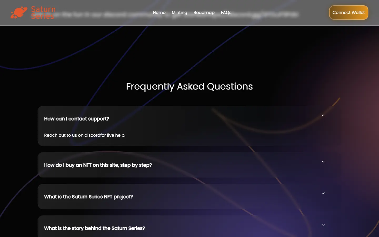 Homepage FAQ accordion with one question expanded