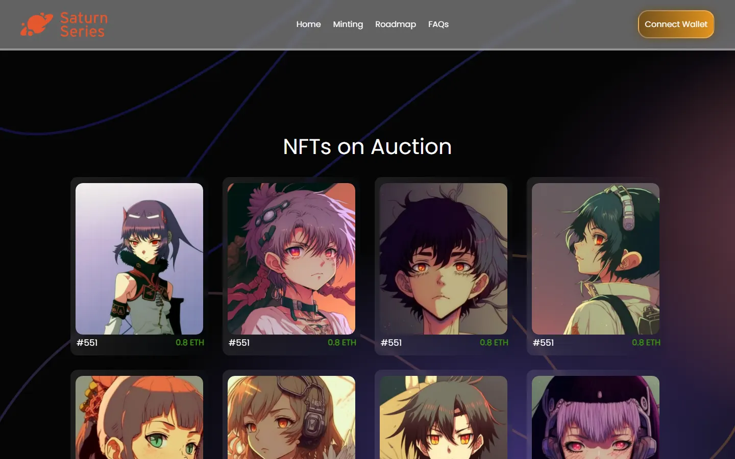 NFTs on Auction concept grid of lots with placeholder pricing